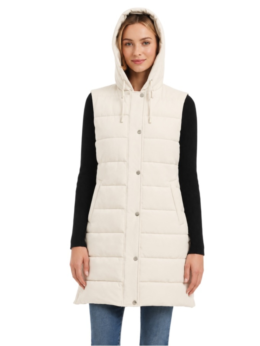 Sanctuary Long Puffer Vest Cream XXL